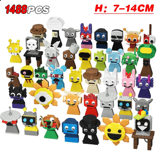 Collection of small figurines with various designs on a white background