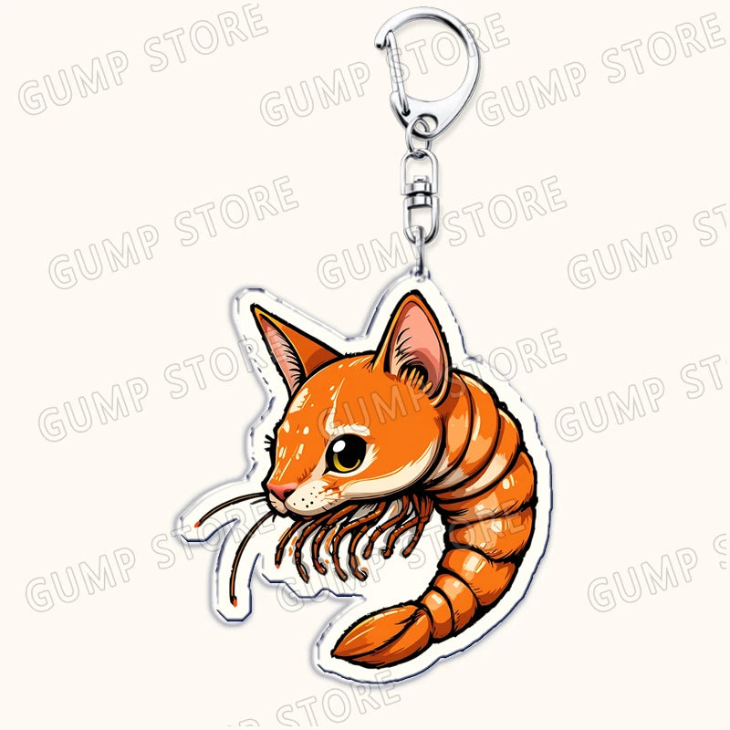 Keychain with a cartoon shrimp design on a white background