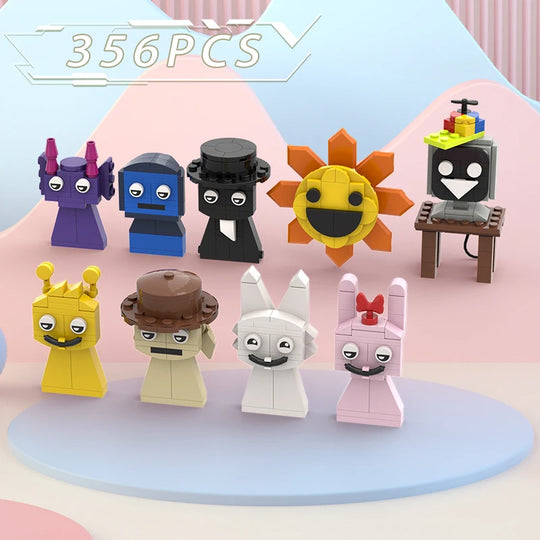 Set of colorful toy figures on a pastel background with '356 PCS' text.