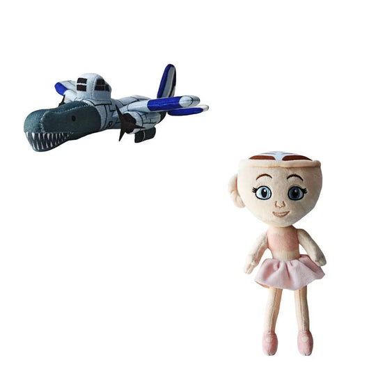 Plush airplane and doll on a white background