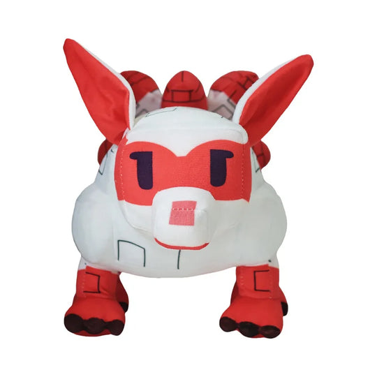 Plush toy with red and white design on a white background