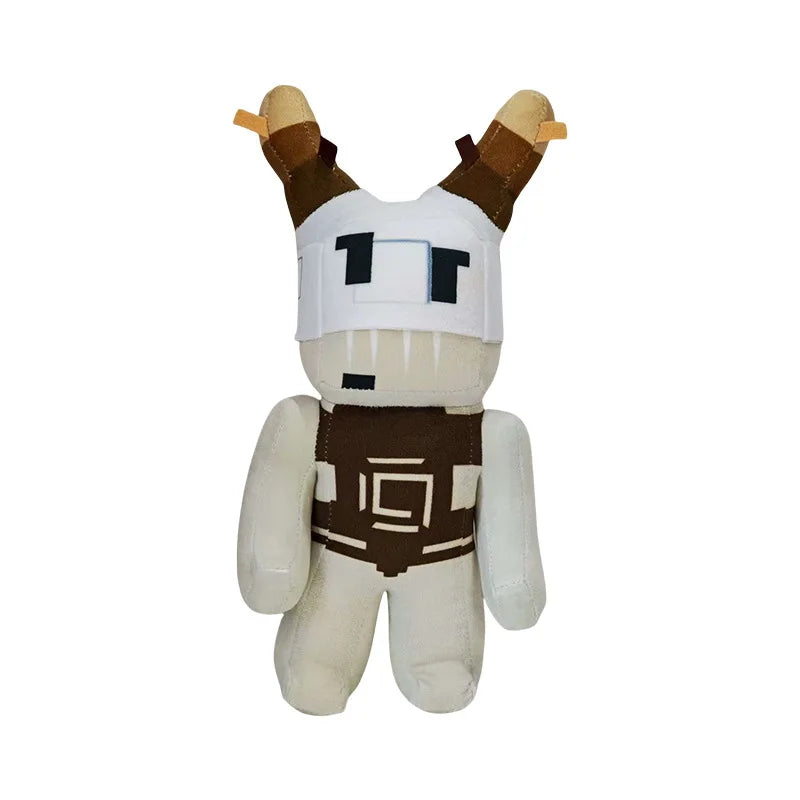 Plush toy resembling a character with a white body, brown accents, and a helmet on a white background