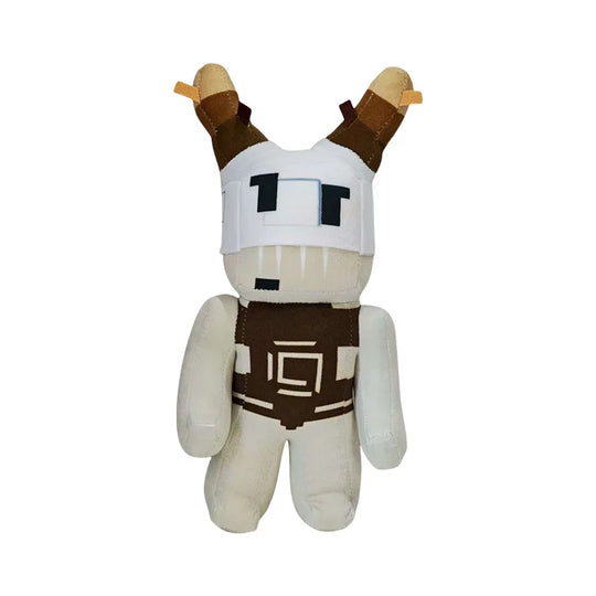 Plush toy resembling a character with a white body, brown accents, and a helmet on a white background