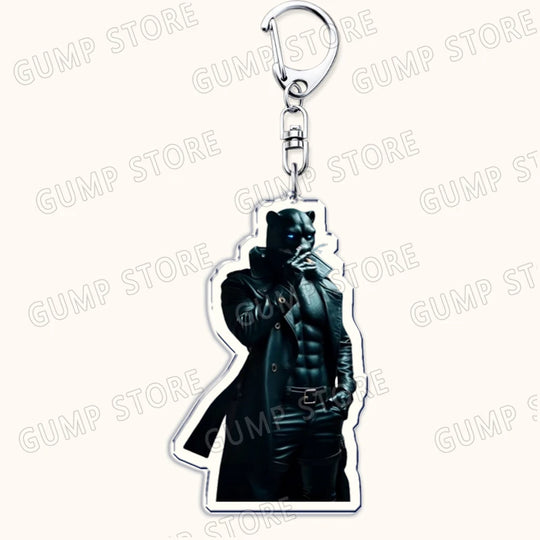 Keychain with a character in a black outfit on a white background