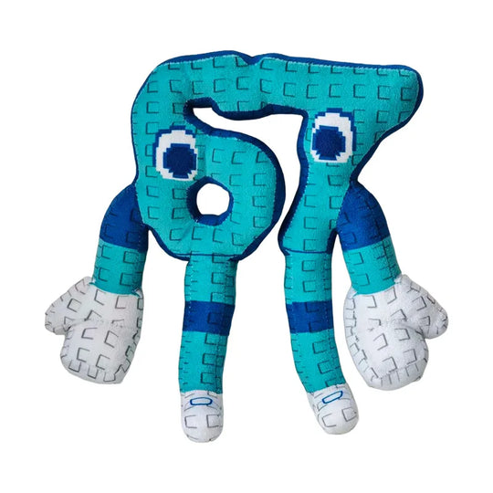 Toy shaped like the number 57 with a blue and teal color scheme on a white background