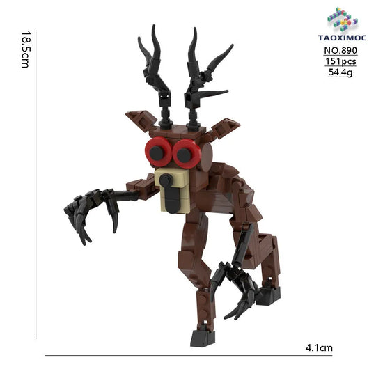 Toy reindeer figure with measurements on a white background