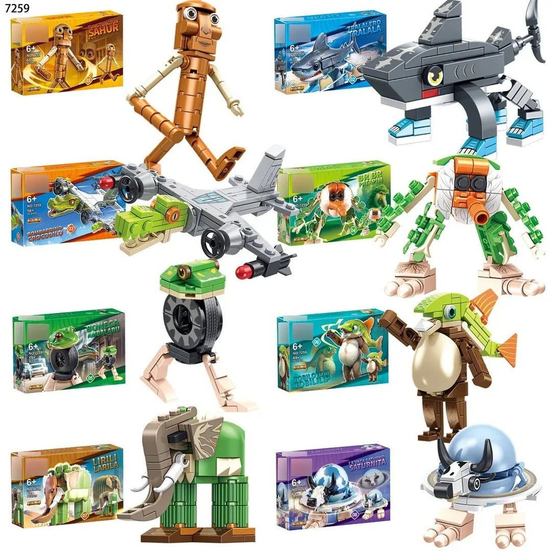 Italian Brainrot Building Blocks Figures – Tralalelo & Tung Tung - Jelly And Ducky - Lego